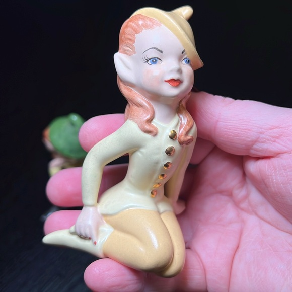 Vintage Handpainted Kitsch Redhead Ceramic Pixie Elves Christmas Figurines - Picture 5 of 12